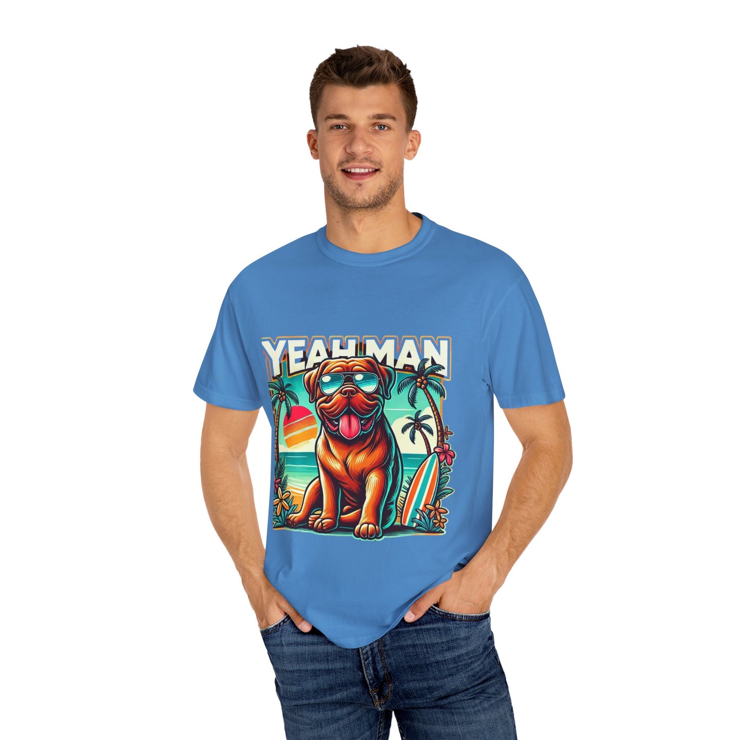 Retro Dog Graphic Tee - "Yeah Man" Garment-Dyed Unisex T-shirt for Summer Vibes