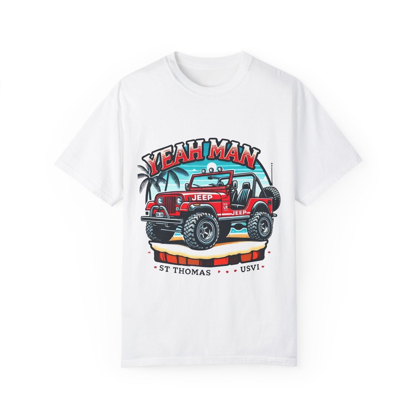 Unisex Garment-Dyed T-Shirt - Vintage Jeep "Yeah Man" Design | Perfect for Travel Enthusiasts & Casual Wear
