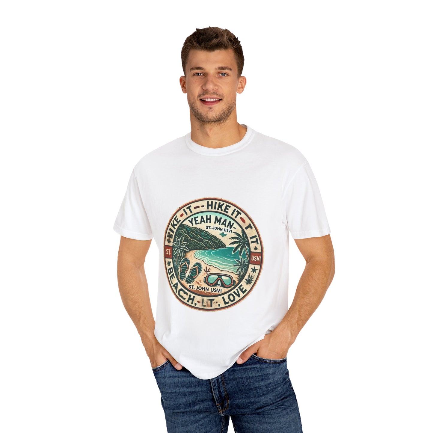 Unisex Garment-Dyed T-Shirt - Beach Vibes with 'Hike It, Beach It, Love It'