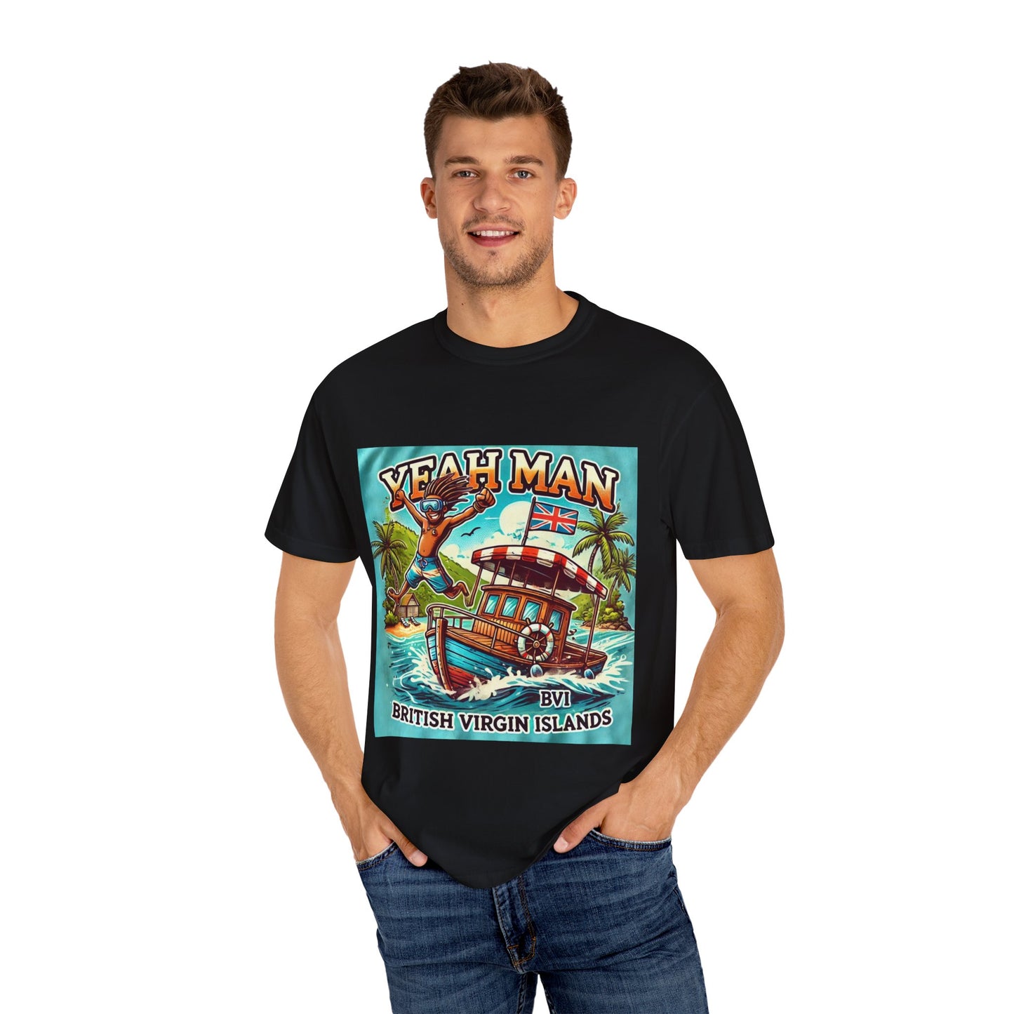 Tropical Vibes Unisex Garment-Dyed T-Shirt - 'Yeah Man' British Virgin Islands