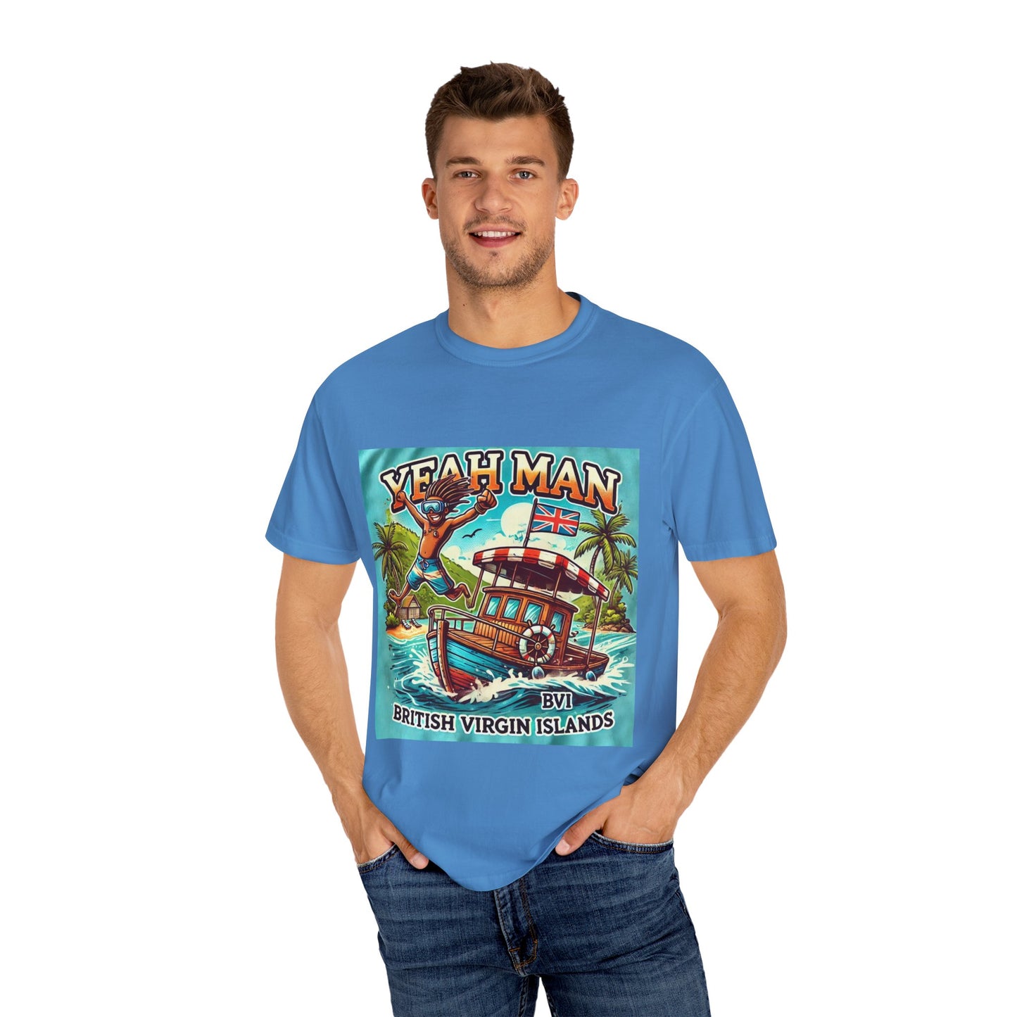 Tropical Vibes Unisex Garment-Dyed T-Shirt - 'Yeah Man' British Virgin Islands