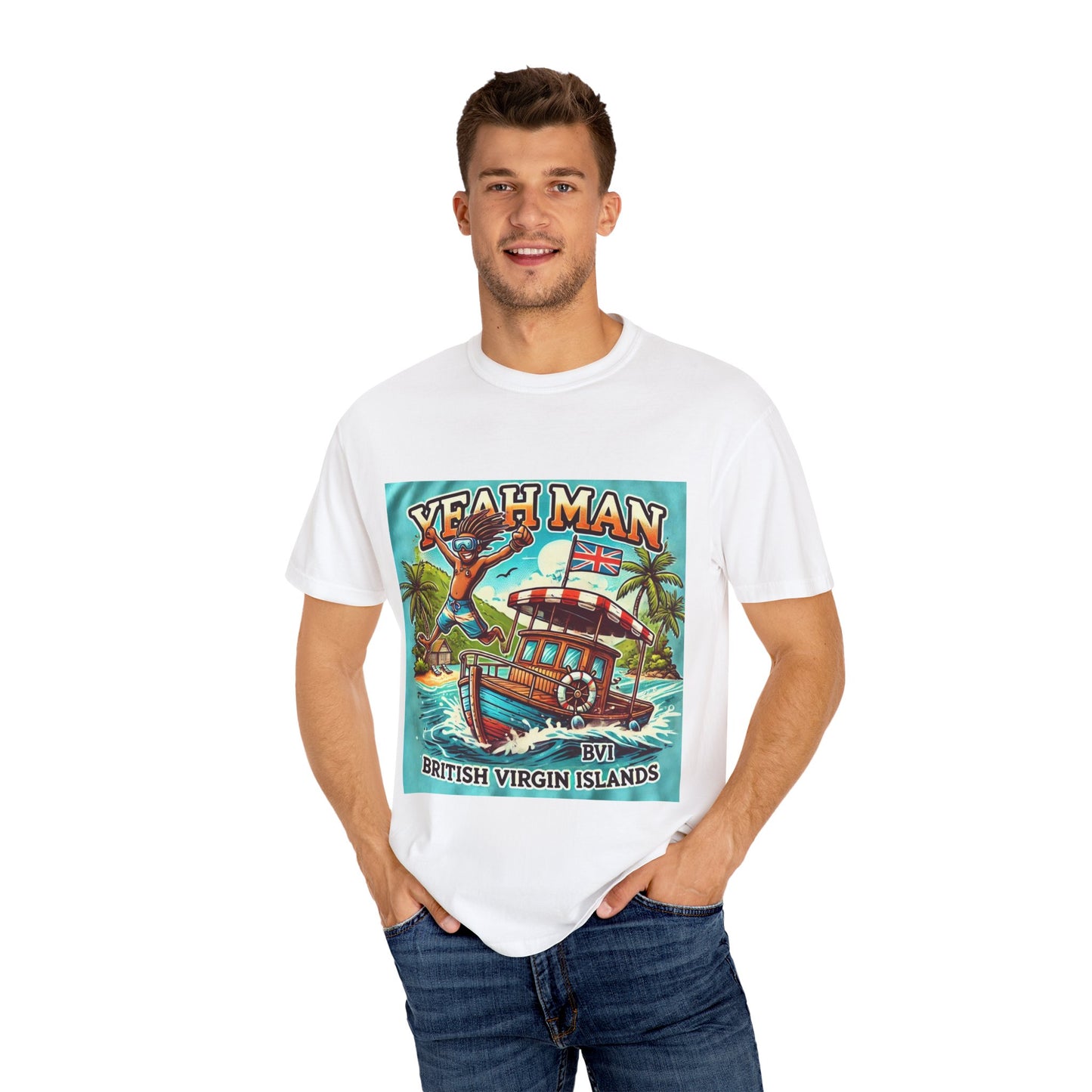 Tropical Vibes Unisex Garment-Dyed T-Shirt - 'Yeah Man' British Virgin Islands