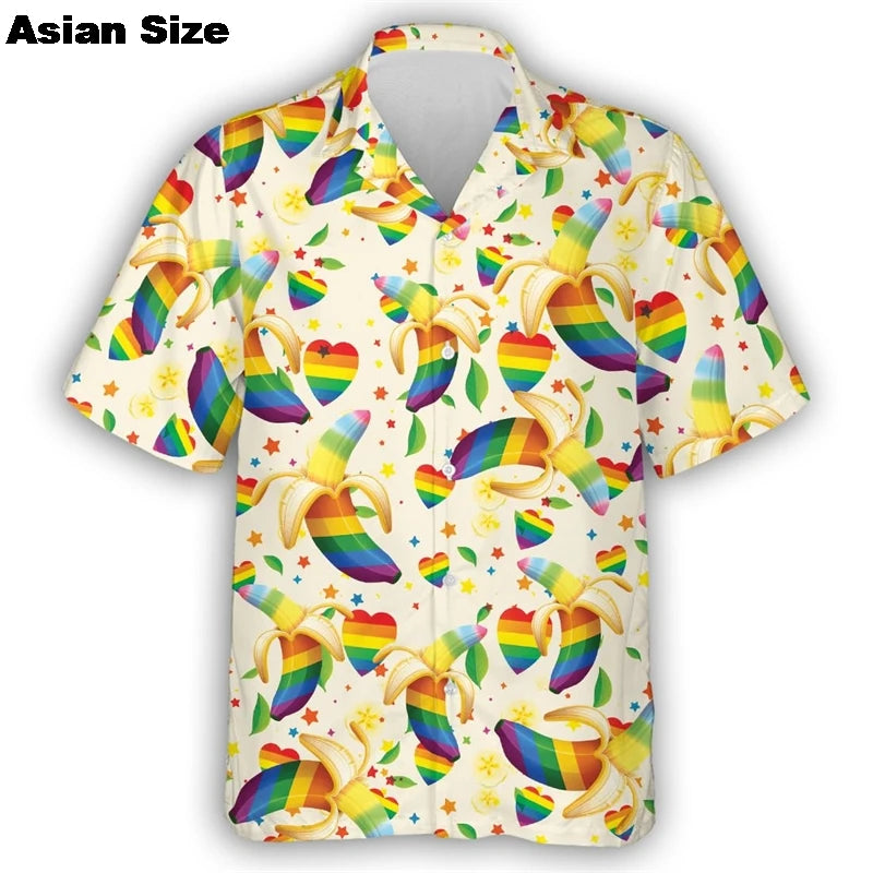 Pride Shirt For LGBTQ Community Rainbow Flag Hawaiian Shirts Short Sleeve Summer Beach Shirts 2025 LGBT Unisex Lapel Blouse Tops