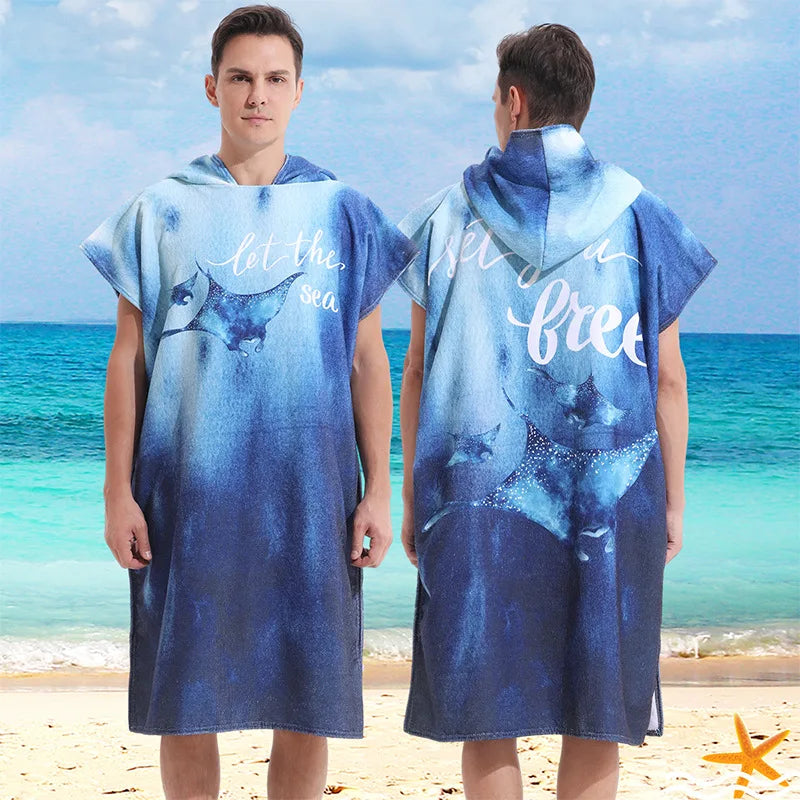 Unisex Surf Poncho Microfiber Towels Quick Dry Swim Bathrobe Poncho Hooded Beach Towel Adults Swimming Towel for Surfing Diving