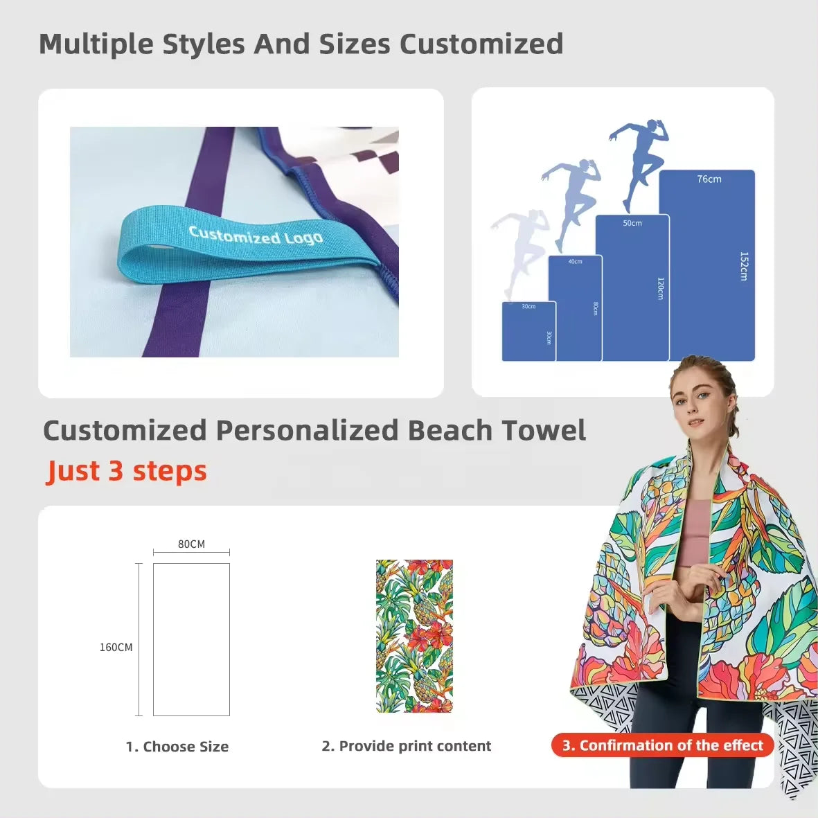 Custom Logo Quick Drying Super Absorbent Microfiber RPET Recyclable Non-Slip Sand Free Digitally Printed Beach Towel