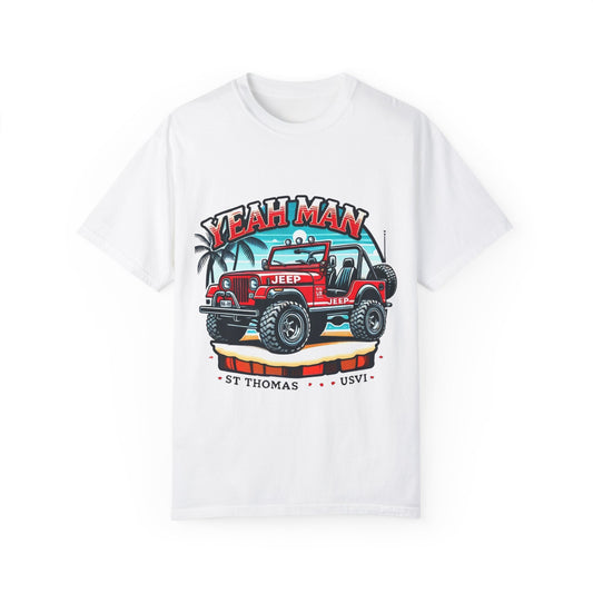 Unisex Garment-Dyed T-Shirt - Vintage Jeep "Yeah Man" Design | Perfect for Travel Enthusiasts & Casual Wear