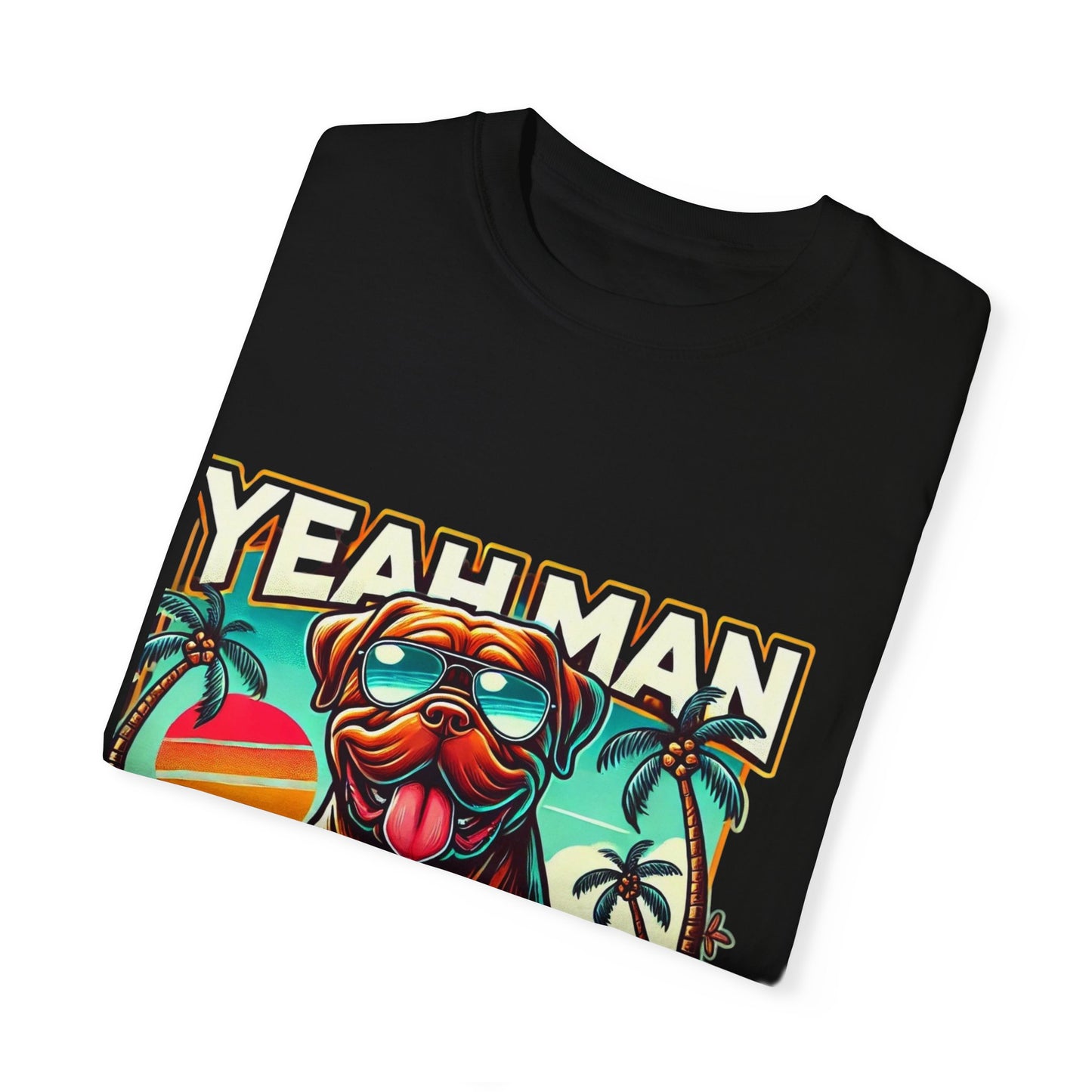 Retro Dog Graphic Tee - "Yeah Man" Garment-Dyed Unisex T-shirt for Summer Vibes
