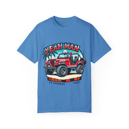 Unisex Garment-Dyed T-Shirt - Vintage Jeep "Yeah Man" Design | Perfect for Travel Enthusiasts & Casual Wear
