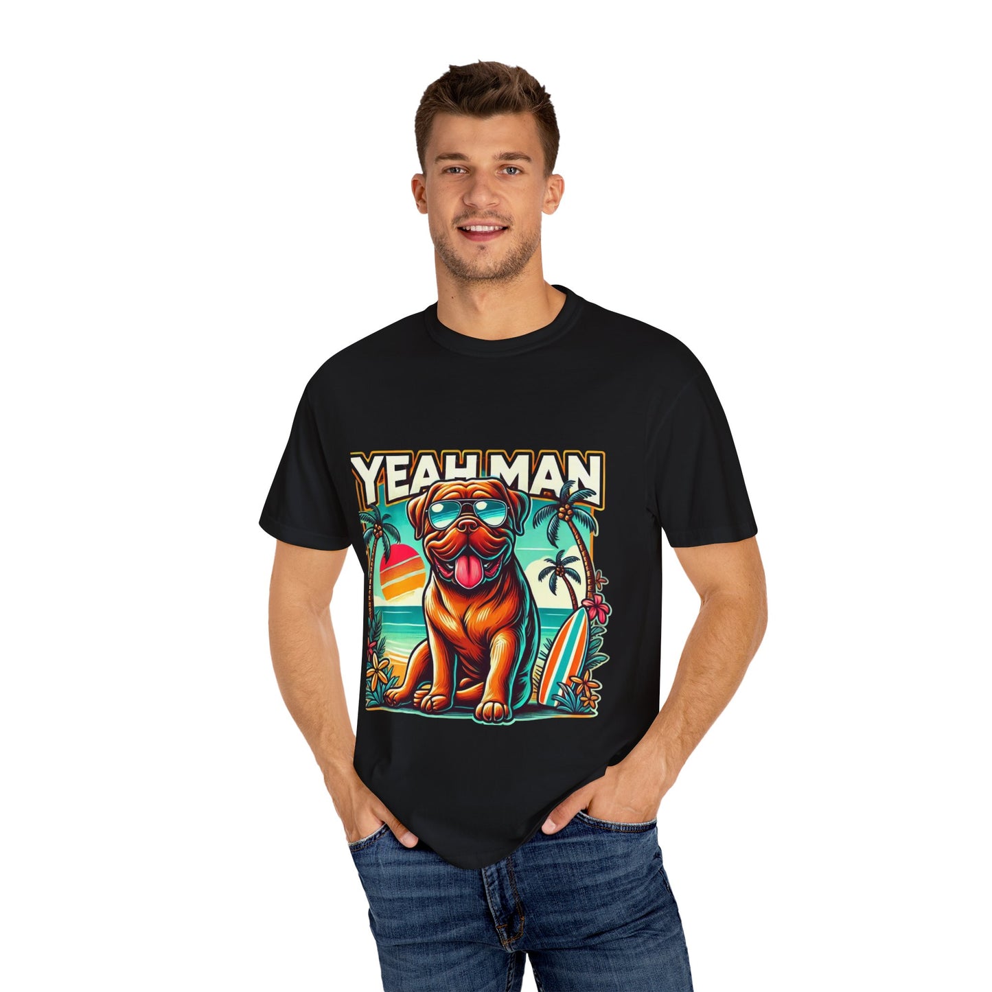 Retro Dog Graphic Tee - "Yeah Man" Garment-Dyed Unisex T-shirt for Summer Vibes