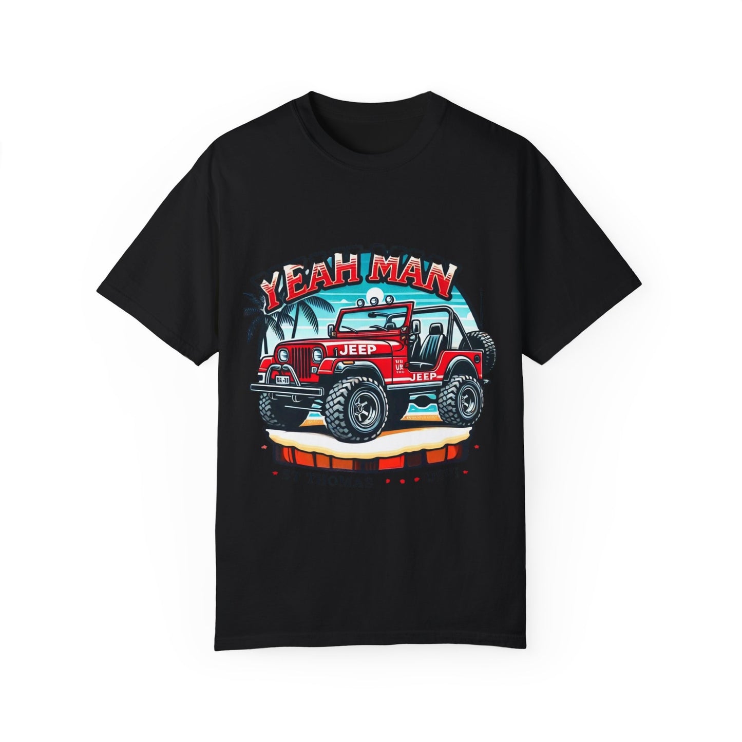 Unisex Garment-Dyed T-Shirt - Vintage Jeep "Yeah Man" Design | Perfect for Travel Enthusiasts & Casual Wear