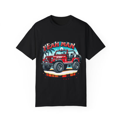 Unisex Garment-Dyed T-Shirt - Vintage Jeep "Yeah Man" Design | Perfect for Travel Enthusiasts & Casual Wear
