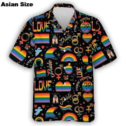 Pride Shirt For LGBTQ Community Rainbow Flag Hawaiian Shirts Short Sleeve Summer Beach Shirts 2025 LGBT Unisex Lapel Blouse Tops