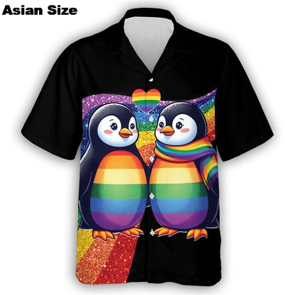 Pride Shirt For LGBTQ Community Rainbow Flag Hawaiian Shirts Short Sleeve Summer Beach Shirts 2025 LGBT Unisex Lapel Blouse Tops