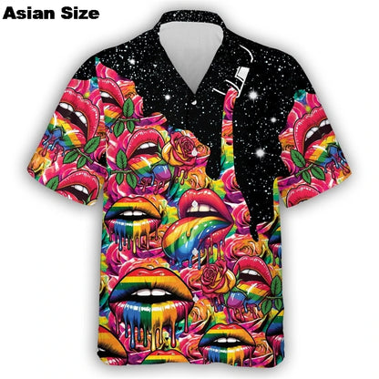 Pride Shirt For LGBTQ Community Rainbow Flag Hawaiian Shirts Short Sleeve Summer Beach Shirts 2025 LGBT Unisex Lapel Blouse Tops