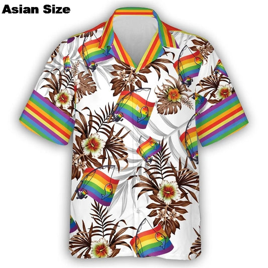 Pride Shirt For LGBTQ Community Rainbow Flag Hawaiian Shirts Short Sleeve Summer Beach Shirts 2025 LGBT Unisex Lapel Blouse Tops