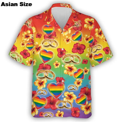 Pride Shirt For LGBTQ Community Rainbow Flag Hawaiian Shirts Short Sleeve Summer Beach Shirts 2025 LGBT Unisex Lapel Blouse Tops