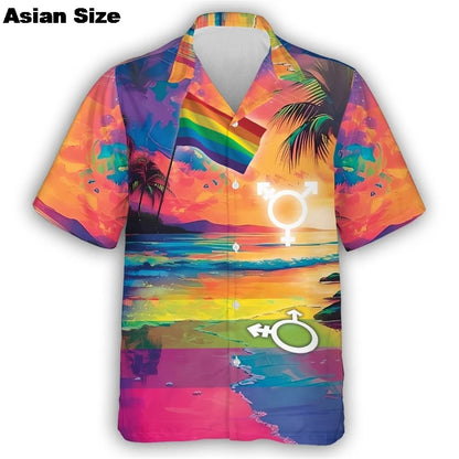 Pride Shirt For LGBTQ Community Rainbow Flag Hawaiian Shirts Short Sleeve Summer Beach Shirts 2025 LGBT Unisex Lapel Blouse Tops